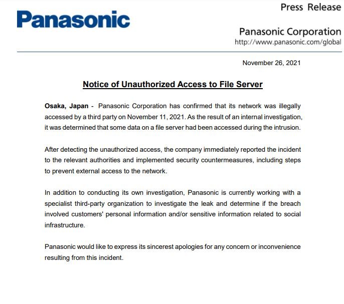 Red de Panasonic fue hackeada. Se filtran miles de registros sensibles
