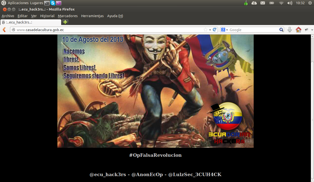 Anonymous Ecuador Ataca sitios del Gobierno Ecuatoriano #OpFalsaRevolucion 10/08/2013 - Noticia